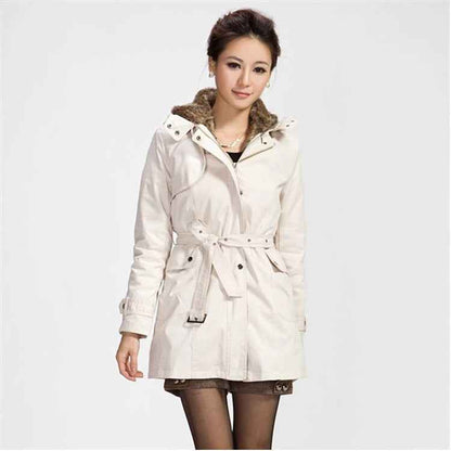 Women's Wool-Lined Mid-Length Cotton Coat – Detachable Lining Long-Sleeve Outerwear