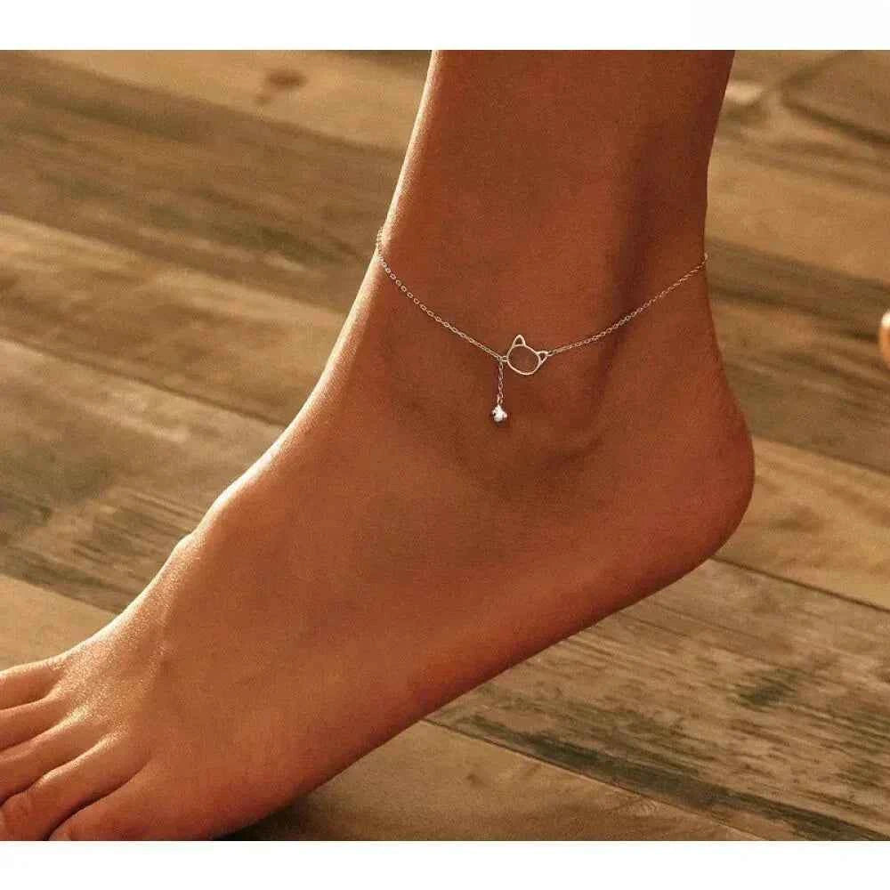 The Whimsical Cat & Bell 925 Sterling Silver Anklet