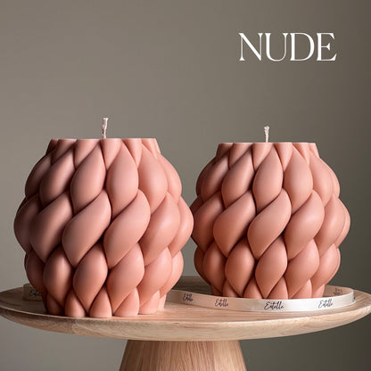 Große gedrehte Knoten-Sojakerze | Trendige minimalistische Stumpenkerze