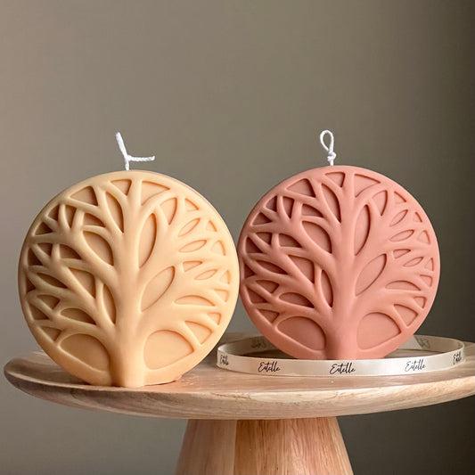 Handmade Round Tree Medallion Candle | Decorative Pillar Candle