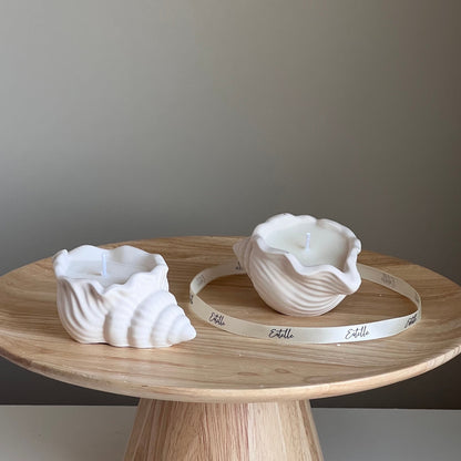 Muschelglas Sojawachskerze | Handgemachtes Jesmonite-Gefäß