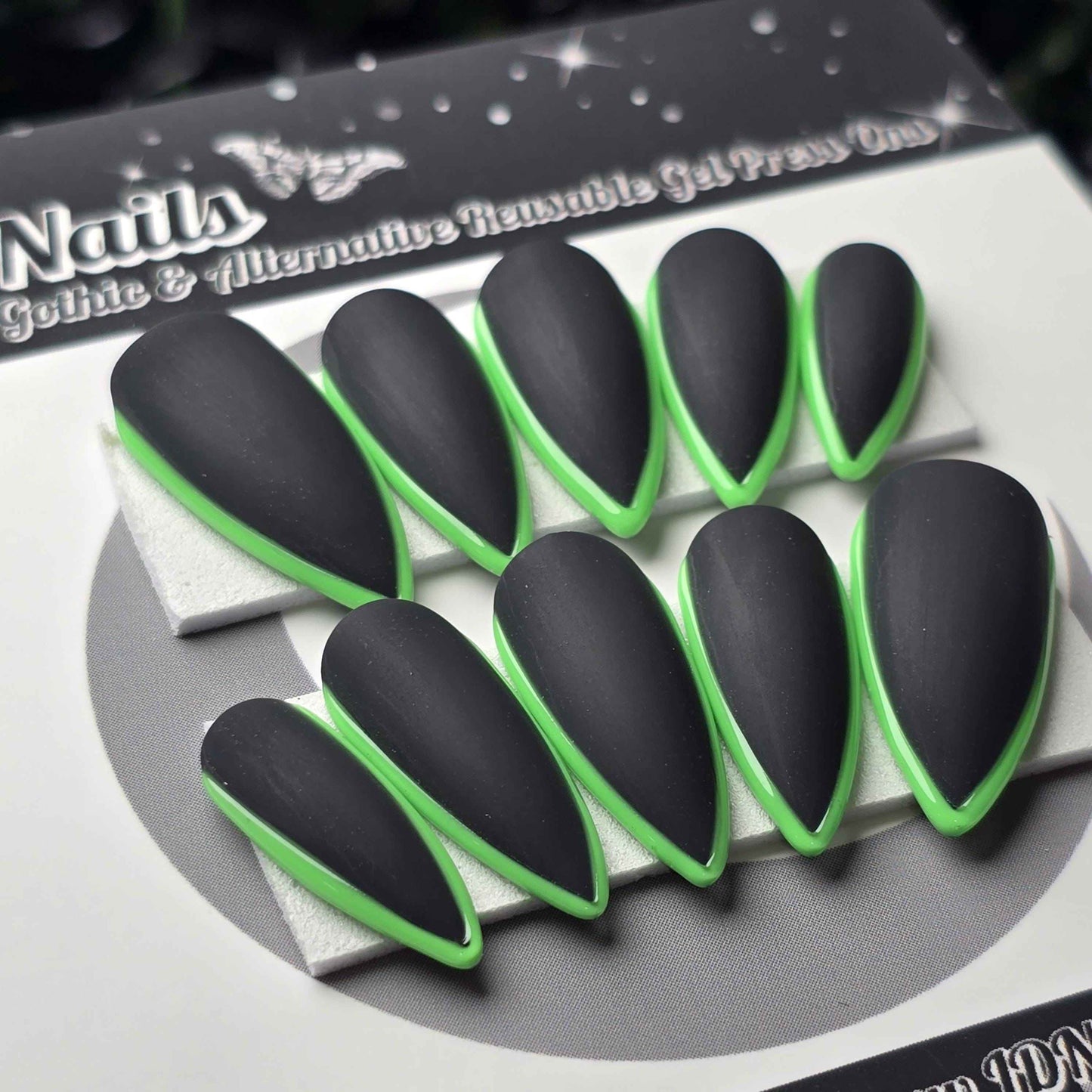 Black and Green Skinny French - Embossed Tips