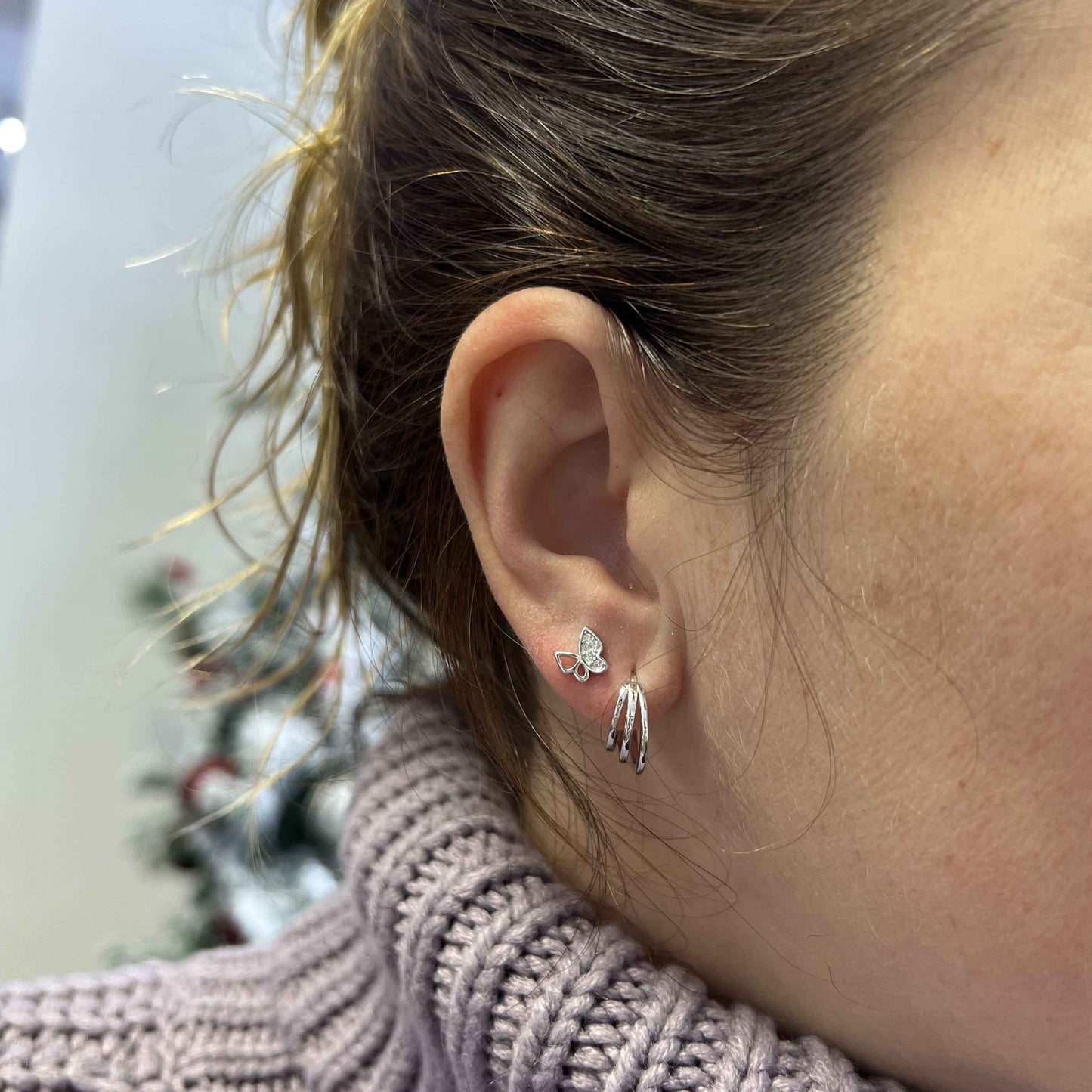 Boucles d'oreilles Papillons Scintillants en argent sterling