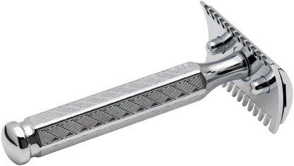 Merkur 41C 3-Piece DE Safety Razor, Open Comb, Classic 1906 Etched Handle, Chrome
