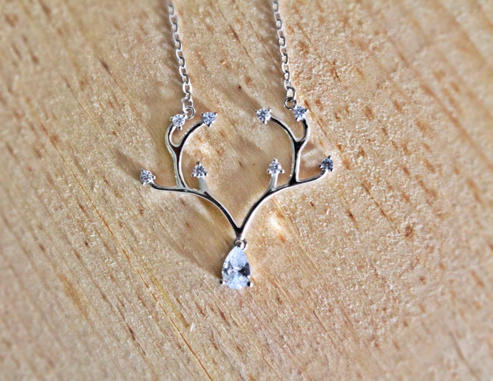 Antler Rack Necklace with Cubic Zircon Pendant
