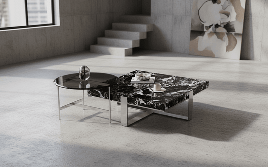 Orion Interlocking Marmor- & Glas-Tisch-Duo