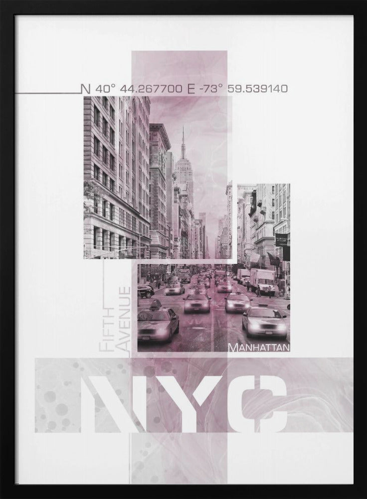Wandbild Poster Art NYC Fifth Avenue Verkehr | rosa Marmor
