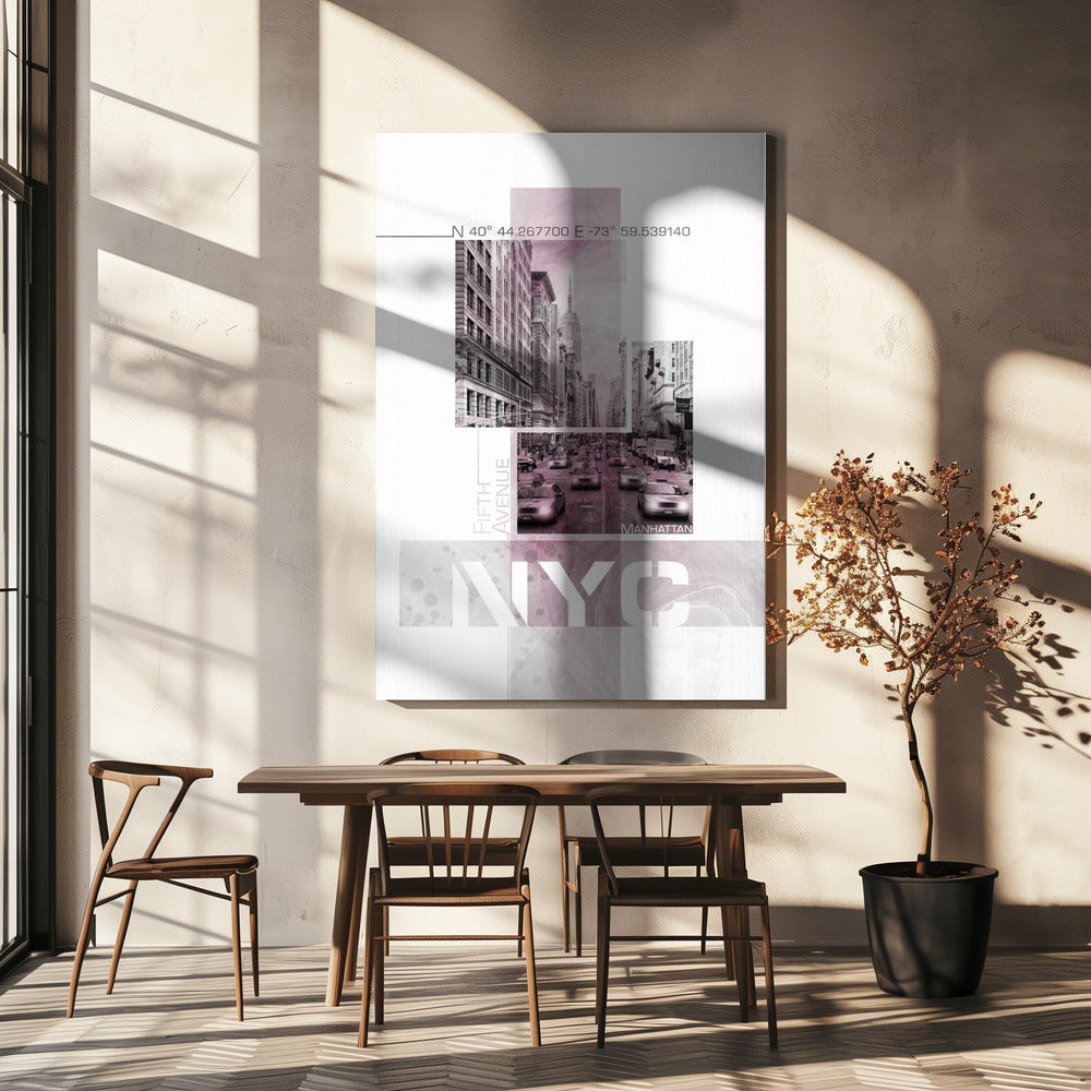Wandbild Poster Art NYC Fifth Avenue Verkehr | rosa Marmor