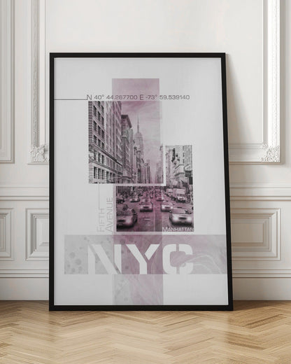 Wandbild Poster Art NYC Fifth Avenue Verkehr | rosa Marmor