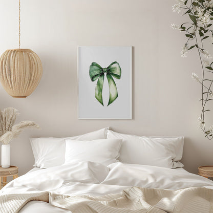 Wall Art Green Bow Water Color Canvas Print