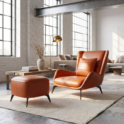 PM06 Premium Cowhide Leather Relaxation Chair with Ottoman