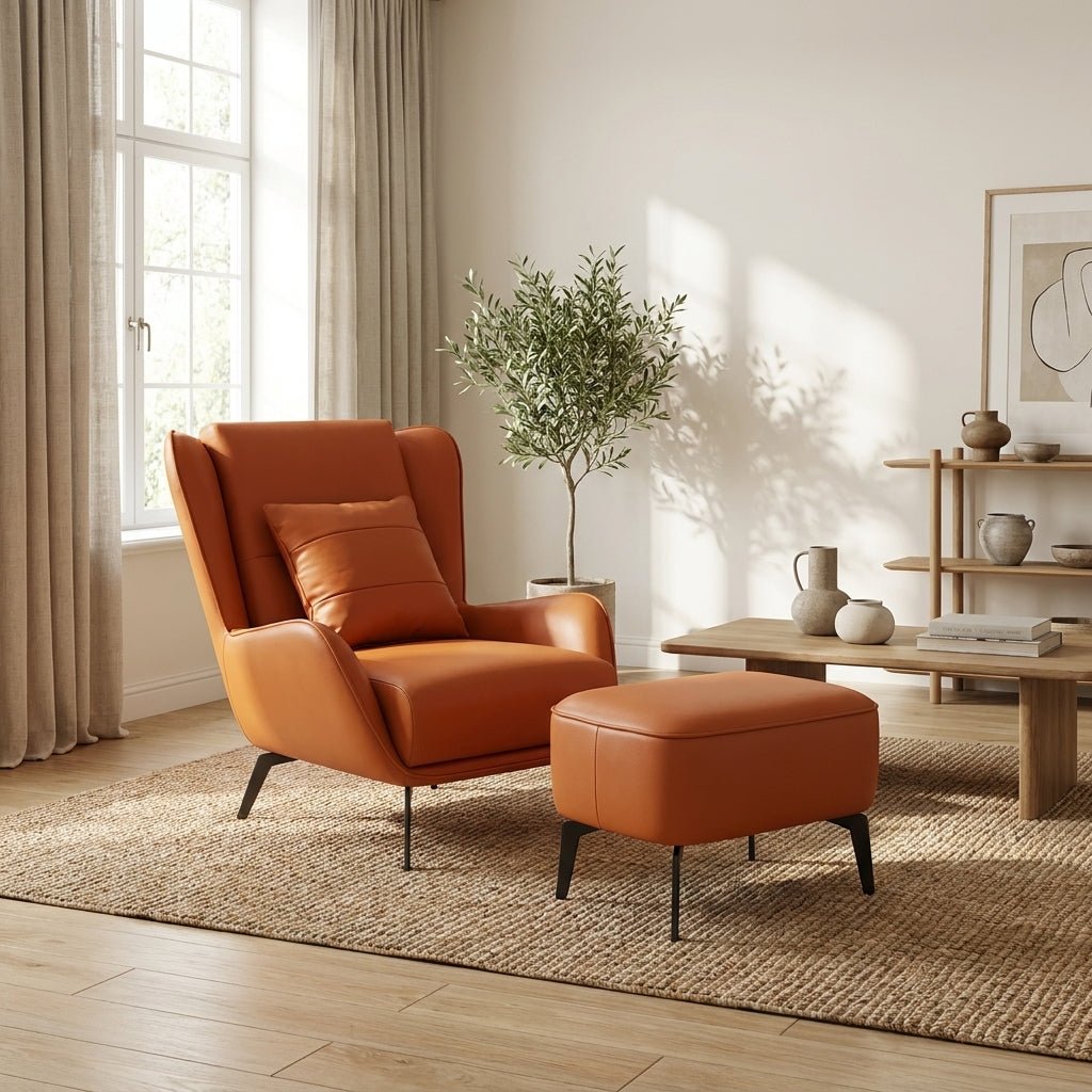 PM06 Premium Cowhide Leather Relaxation Chair with Ottoman