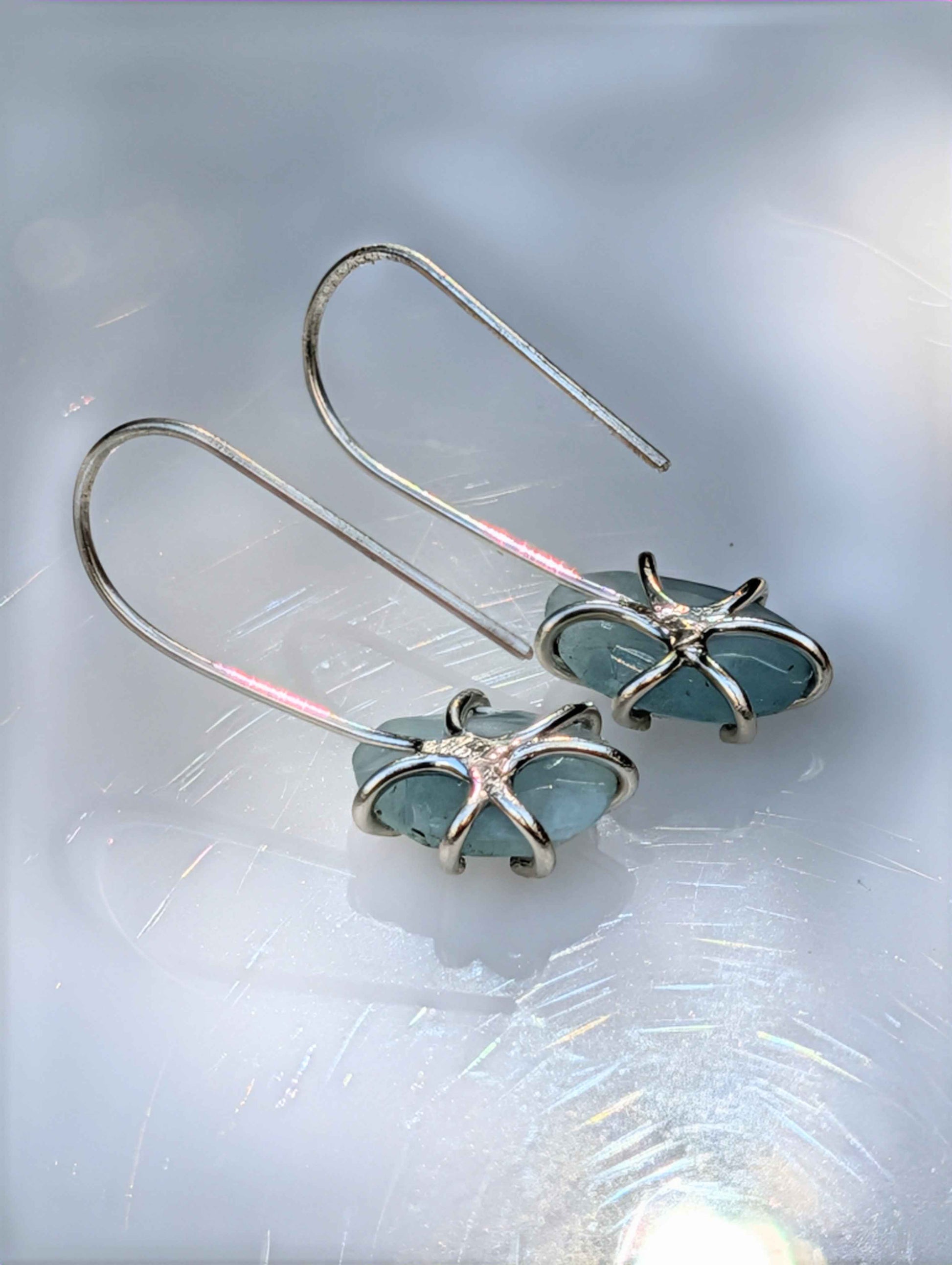 Tidal Grace Earrings – Aquamarine Beryl, Sterling Silver | Pair A