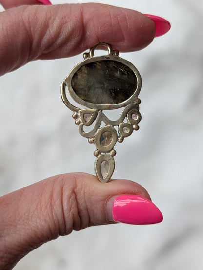 Labradorite & Smoky Quartz Pendant — One-of-a-Kind Sterling Silver Statement