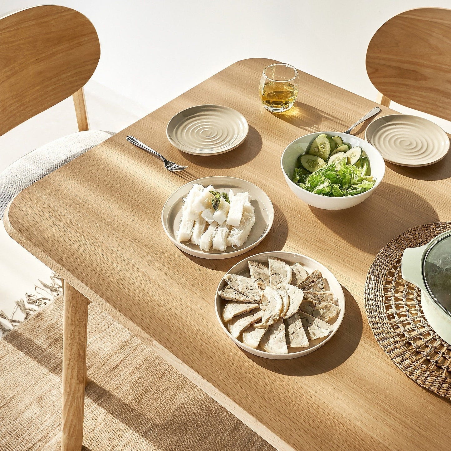 Serena Oak Veneer Dining Set with 4-6 Ergonomic Rubberwood Chairs