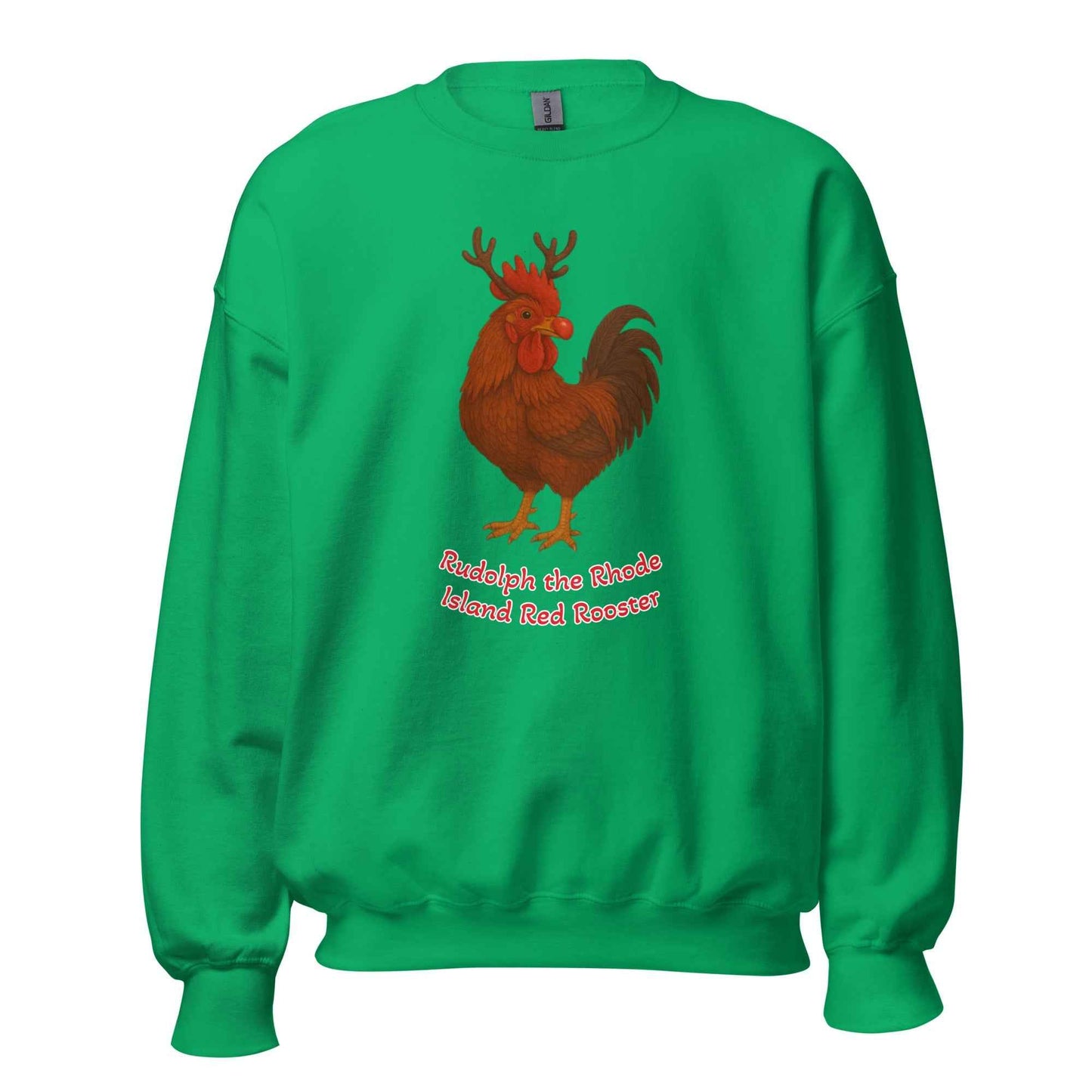 Chickmas Rudolph the Rhode Island Red Rooster (words) Unisex Sweatshirt