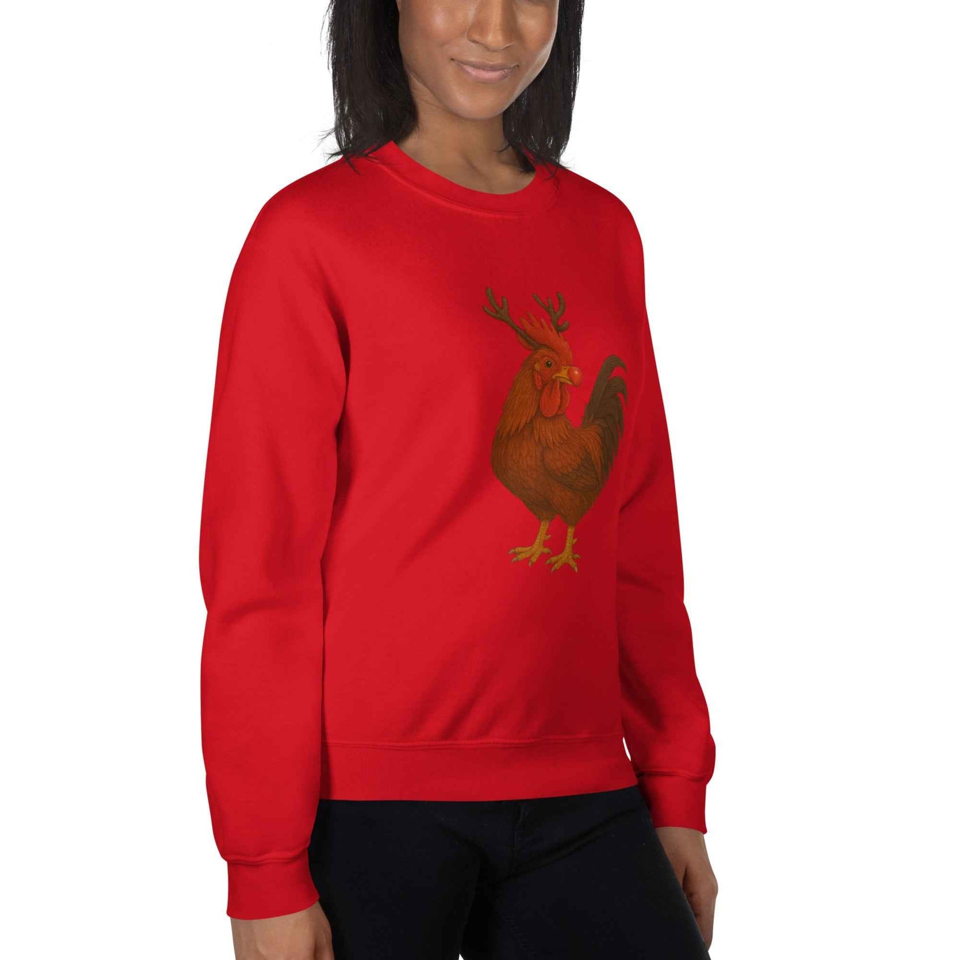 Chickmas Rudolph the Rhode Island Red Rooster Unisex Sweatshirt