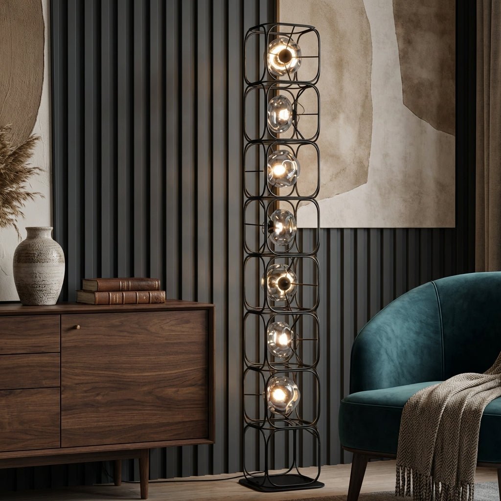 Valletta Wrought Iron + Glass Floor Lamp