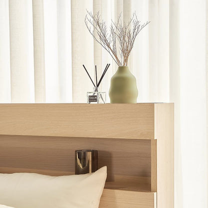 Vienna Wooden Bed with Storage Drawers & Integrated Power Outlets (Natural Wood)