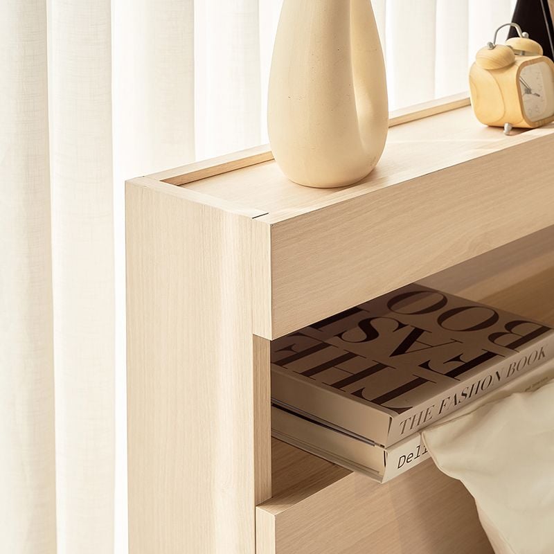 Vienna Wooden Bed with Storage Drawers & Integrated Power Outlets (Natural Wood)